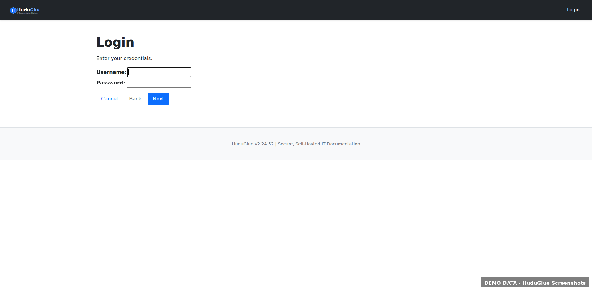 Login page