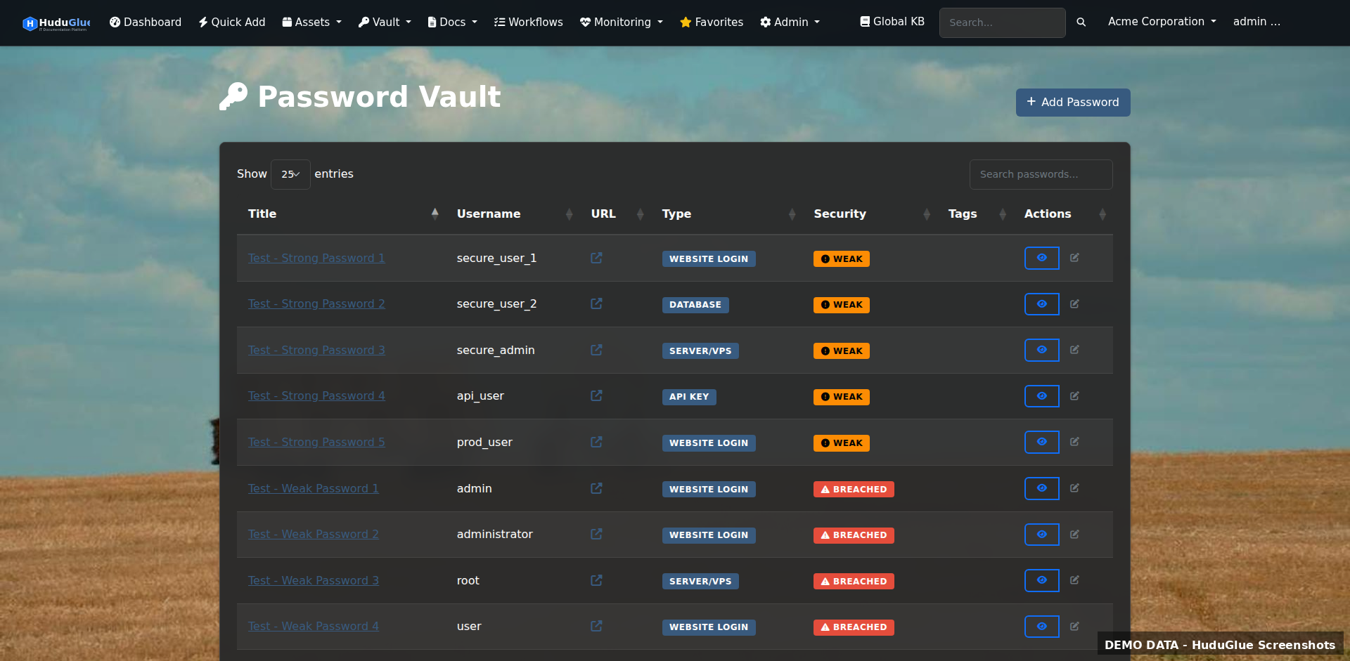 Password vault interface