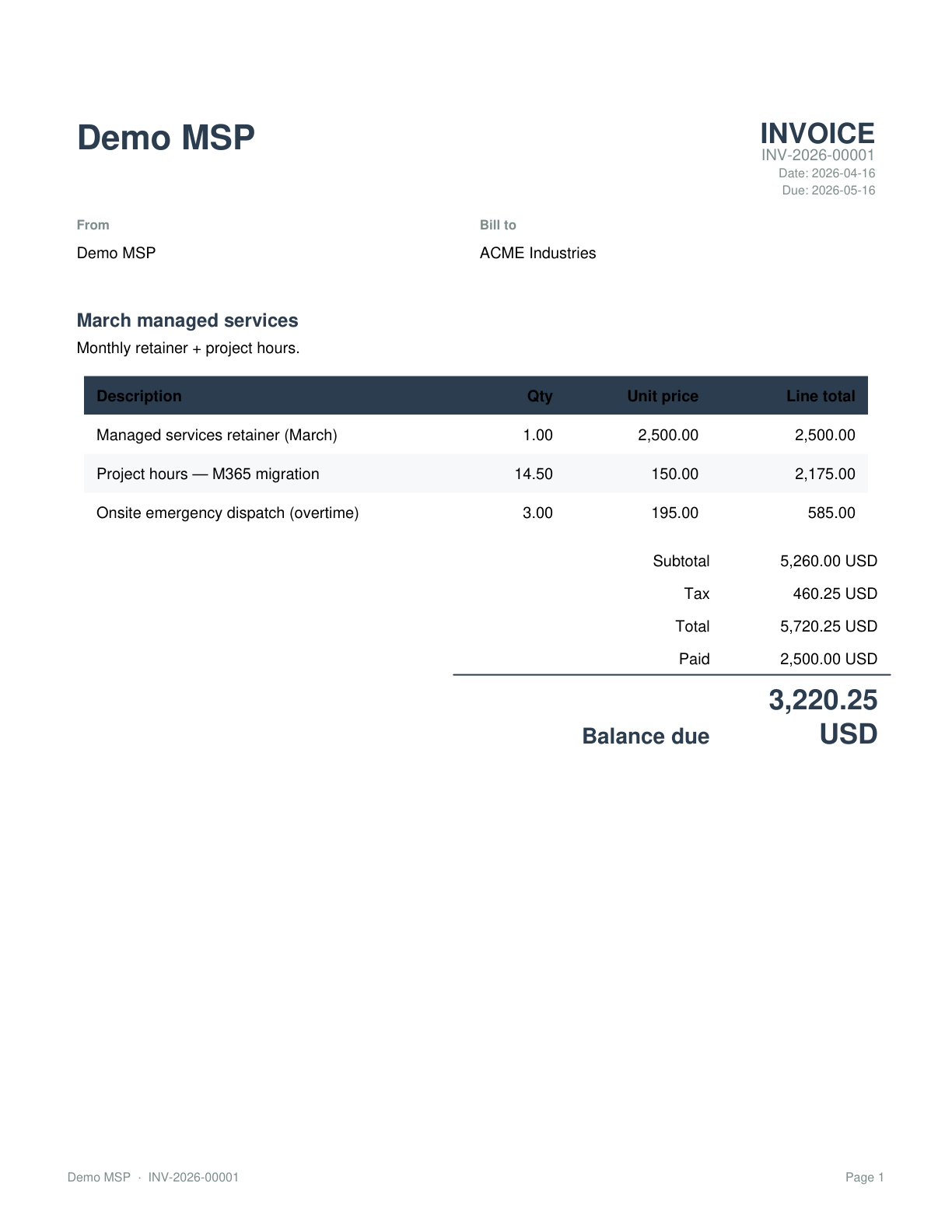 PDF invoice