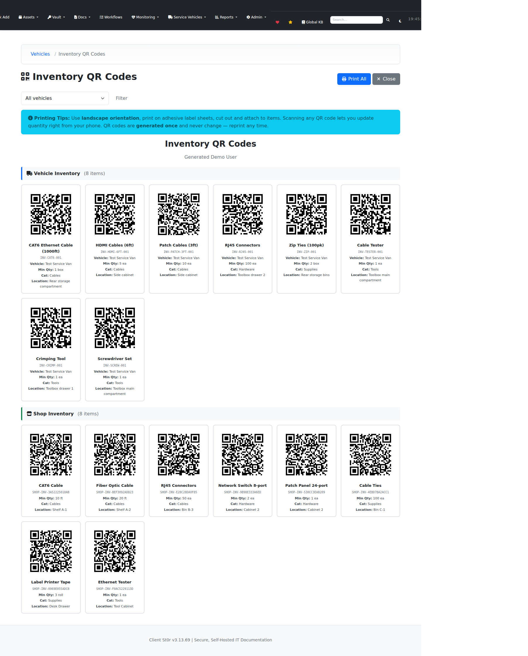 Vehicle inventory QR codes